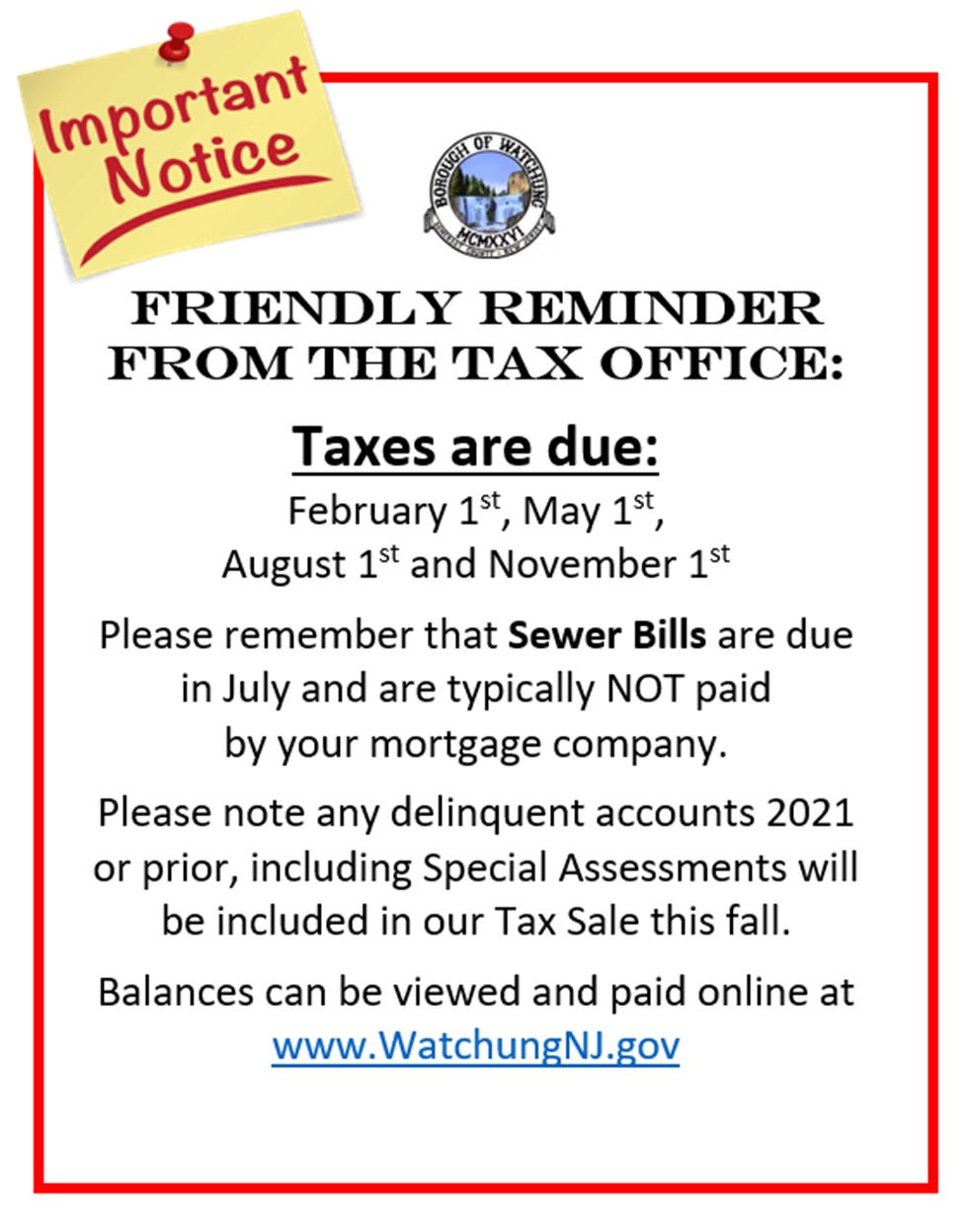 Tax Sewer Notice