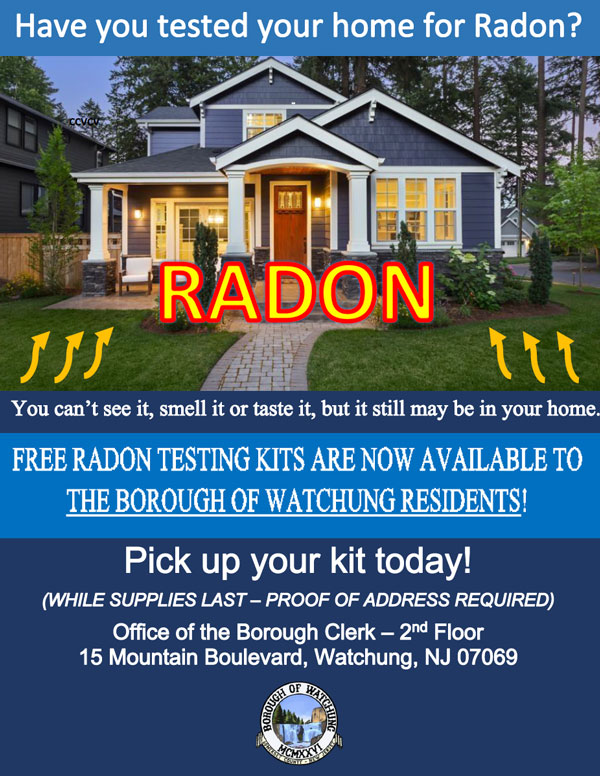 Watchung, NJ FREE Radon Testing Kits Available