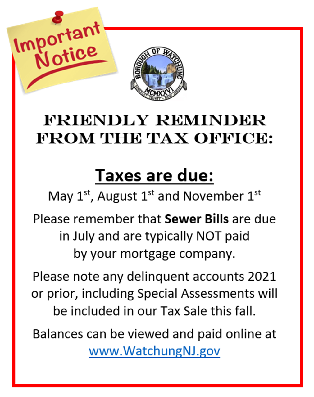 Friendly Reminder Tax Collector