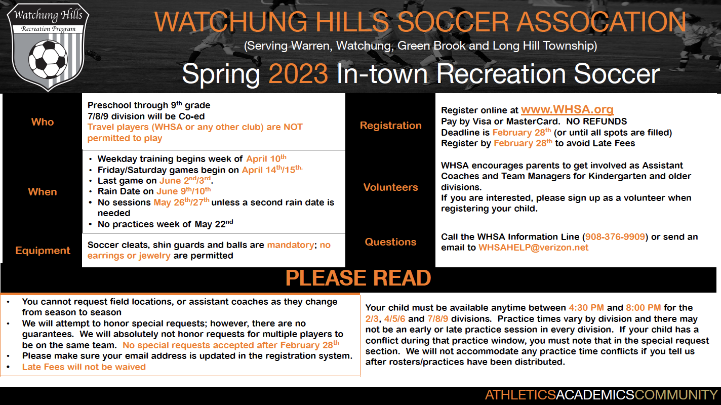 watchung hills soccer program flyer