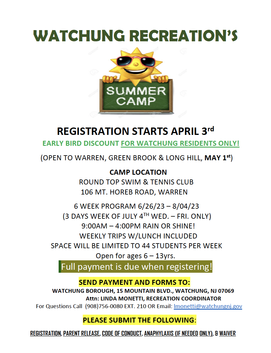 summer camp registration flyer