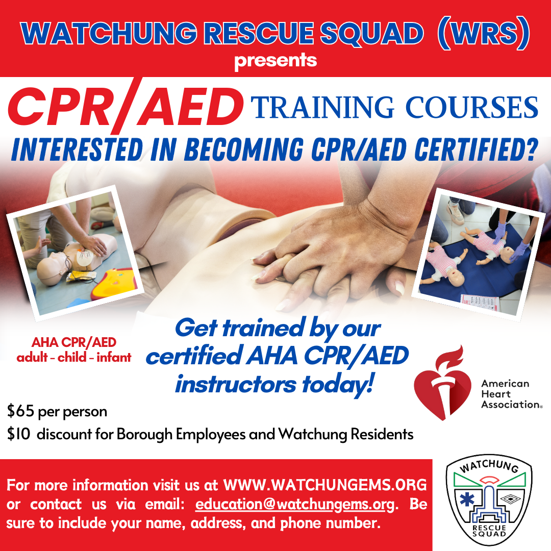 CPR/AED CLASSES flyer. Click to open an OCR scanned PDF version of it.