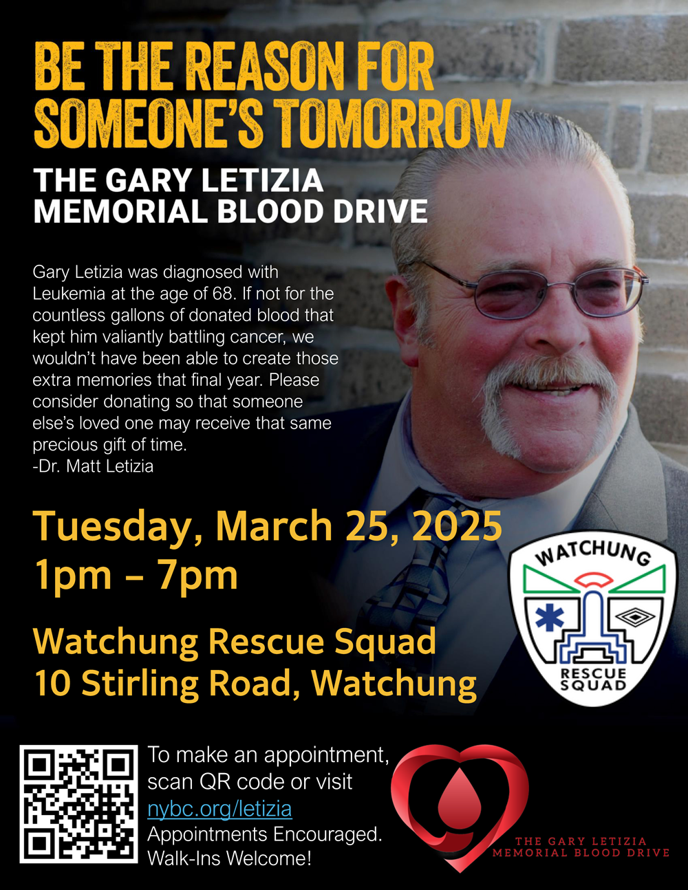 Gary Letizia Blood Drive flyer. Click to open an OCR scanned PDF version of it.